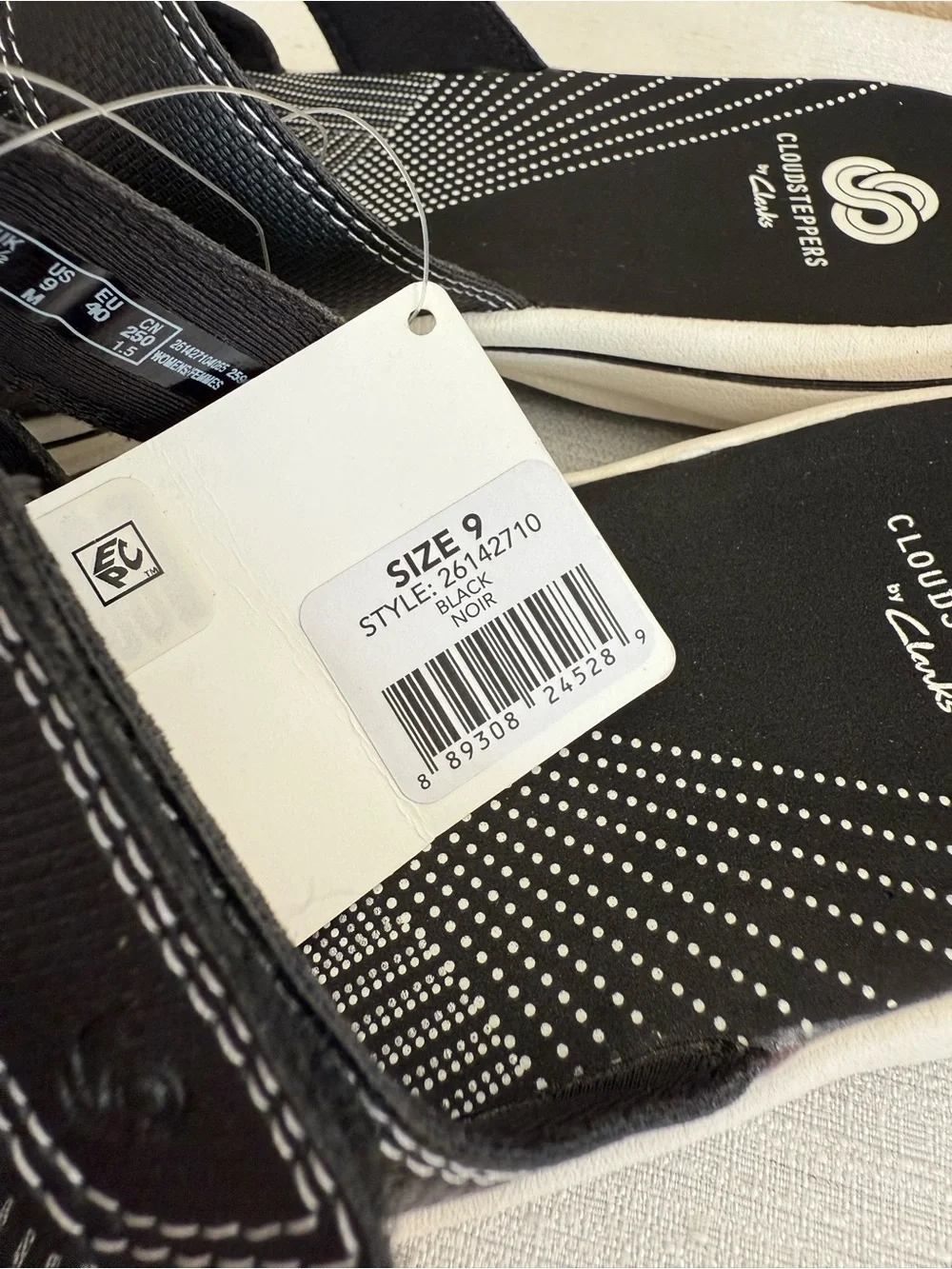 New Cloudsteppers by Clarks Black & White Slide Sandals with Triple-Strap Design